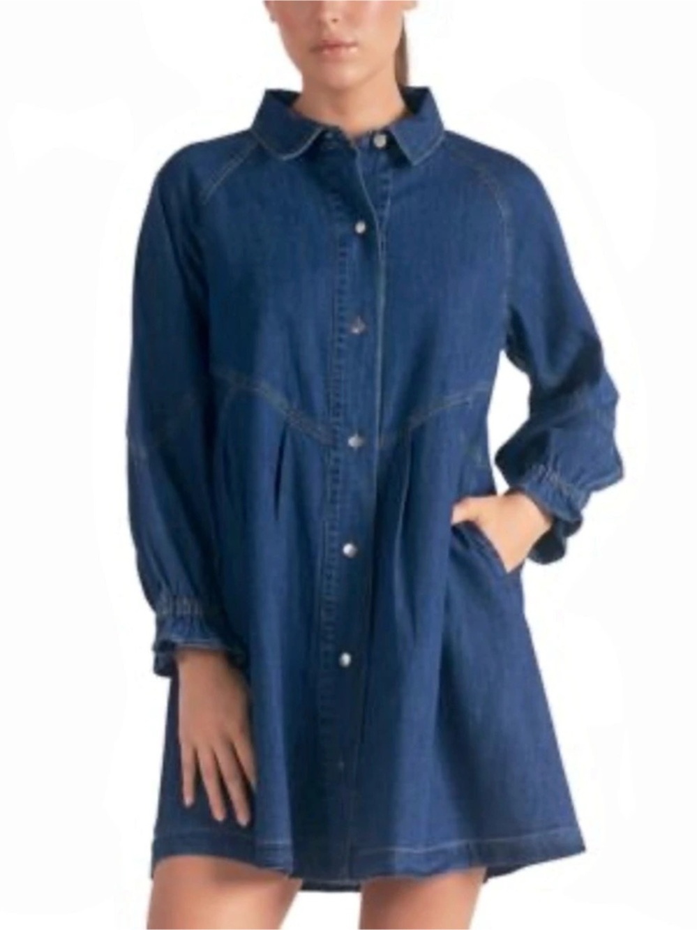 Habitual Long Sleeve Flirty Denim Minidress Blue Small